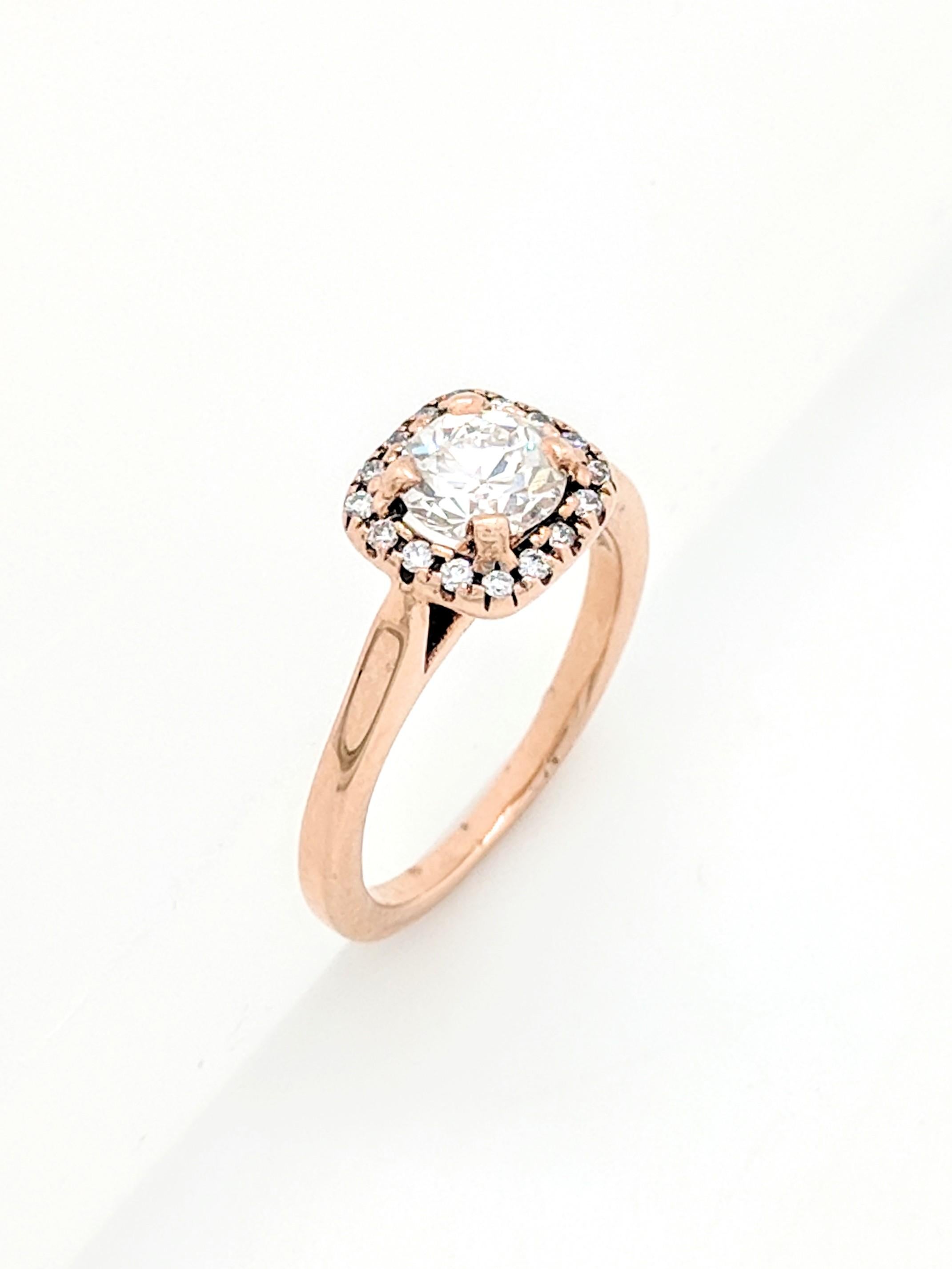 .50 Carat Round Diamond 14 Karat Rose Gold Diamond Halo Engagement Ring In Excellent Condition For Sale In Gainesville, FL