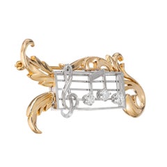 .50 Carat Round Diamond Musical Scale Yellow Gold Platinum Brooch