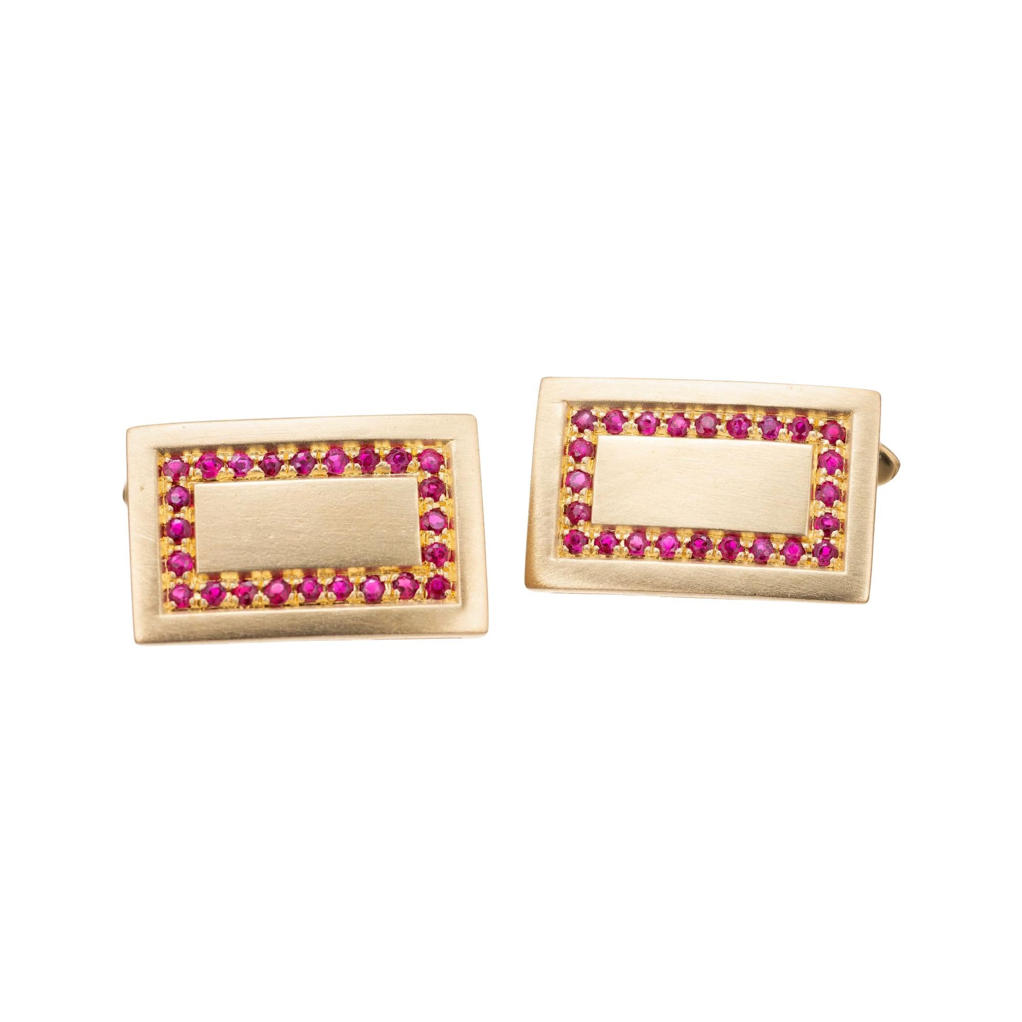 .50 Carat Ruby 18 Karat Yellow Gold Brushed Rectangular Cufflinks