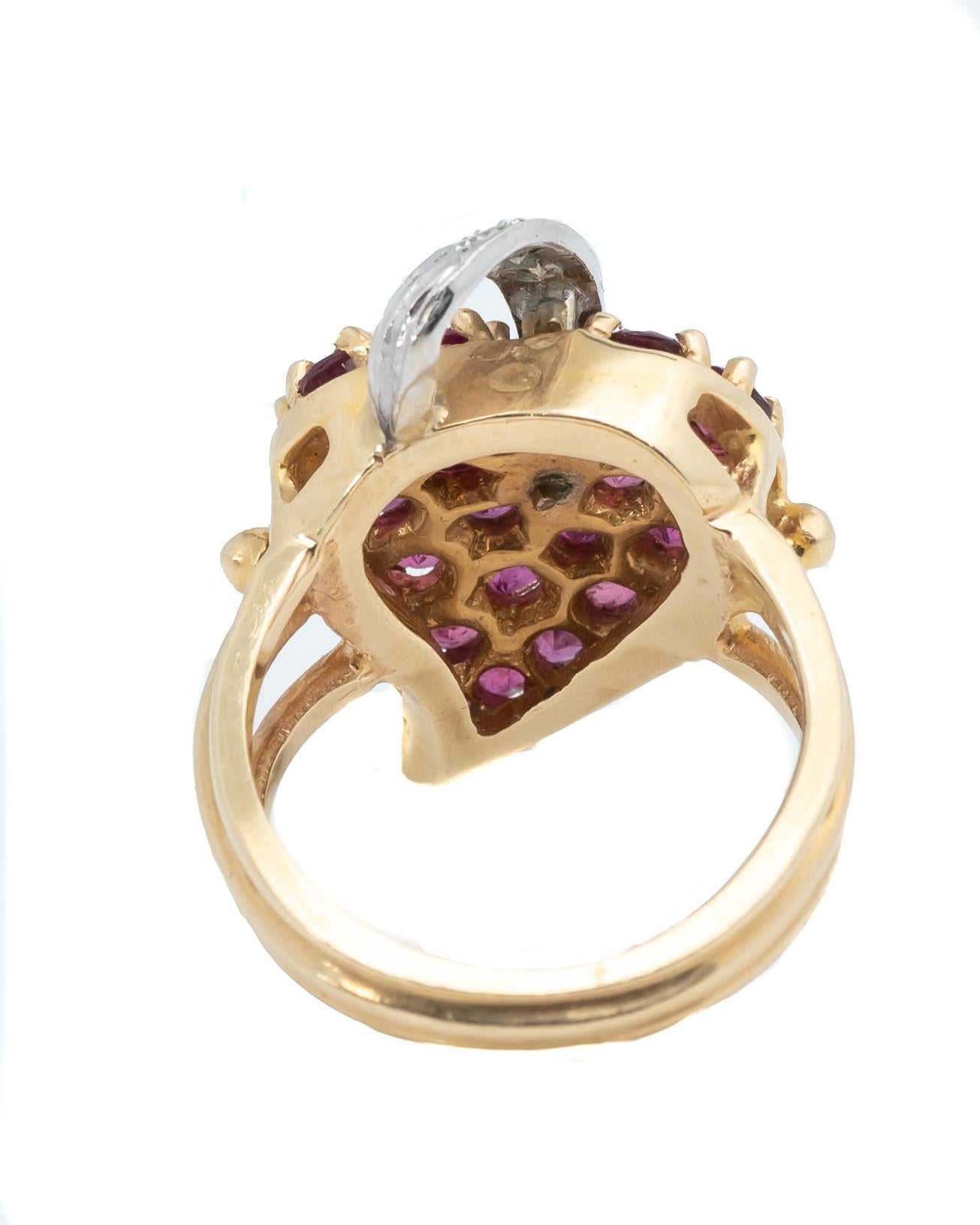 Retro .50 Carat Ruby and .10 Carat Diamond Yellow Gold Cocktail Ring For Sale