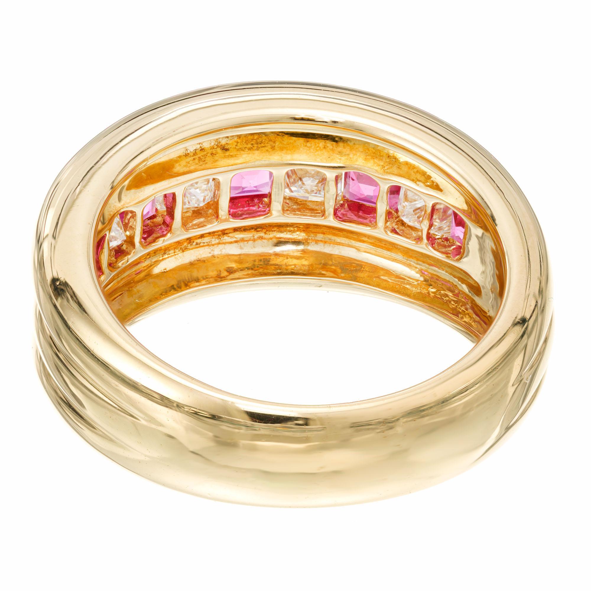 Women's .50 Carat Ruby Diamond Yellow Gold Dome Ring For Sale