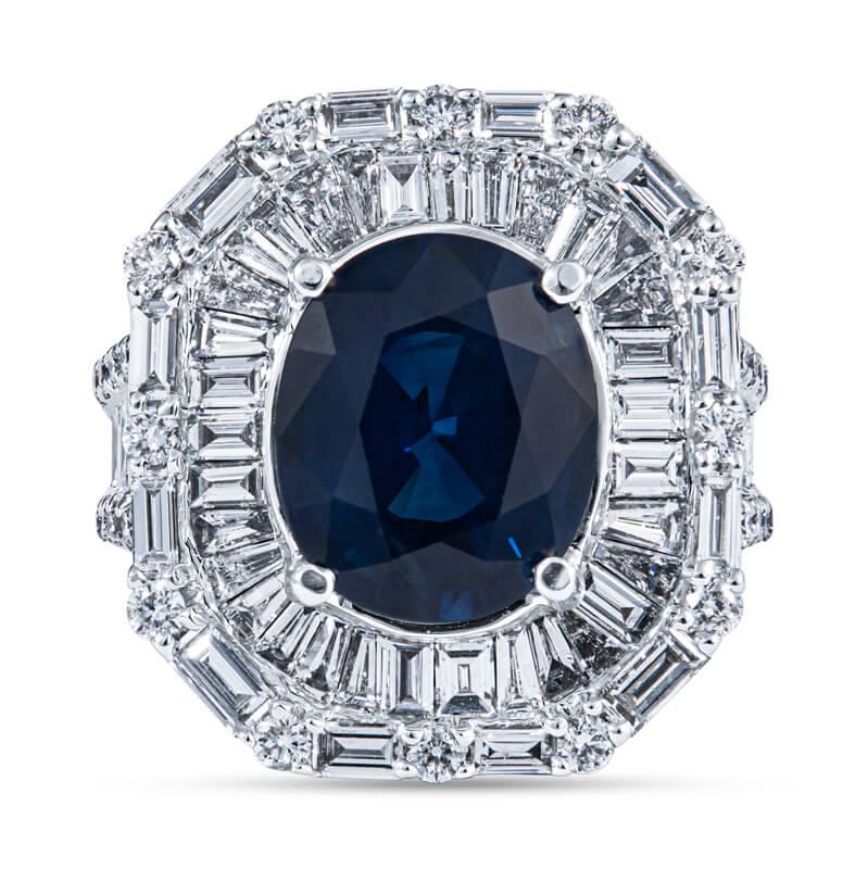 Oval Cut 5.0 Carat Sapphire & Diamond Art Deco Ring in 18KT White Gold For Sale