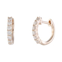 .50 Carat Small 14 Karat Rose Gold 6-Diamond Tiny Round Hoop Earrings
