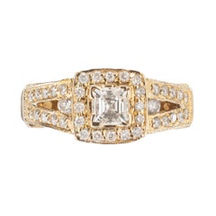 .50 Carat Step Cut Diamond Halo Yellow Gold Engagement Ring