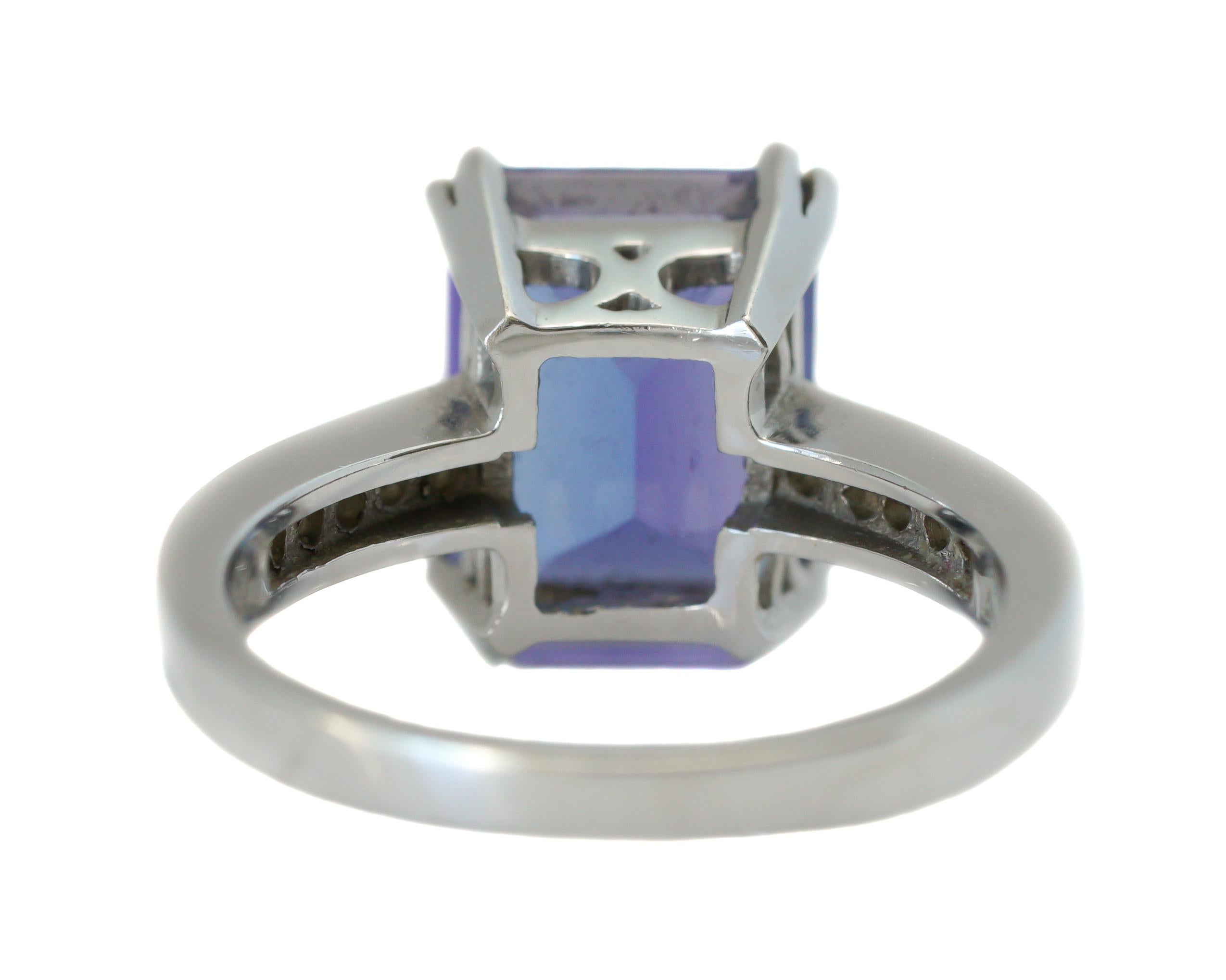 Emerald Cut 5.0 Carat Tanzanite and Diamond 14 Karat White Gold Ring