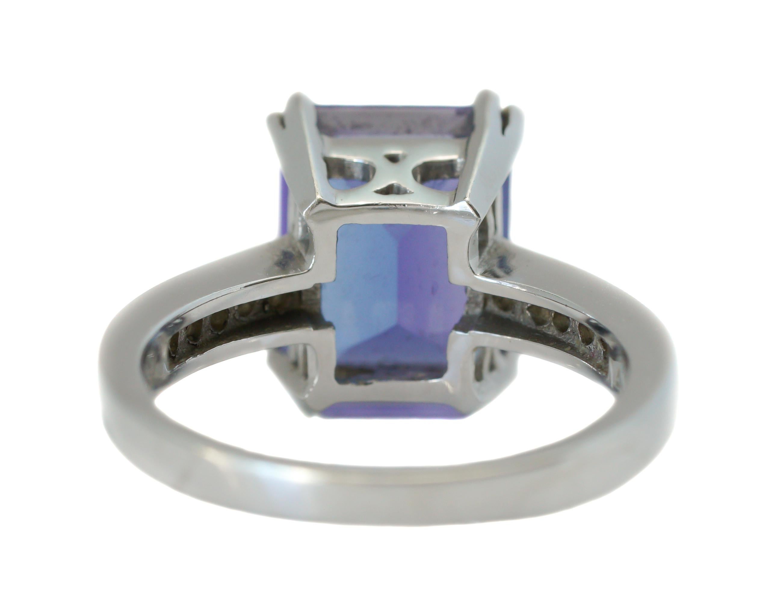 Emerald Cut 5.0 Carat Tanzanite and Diamond 14 Karat White Gold Ring For Sale