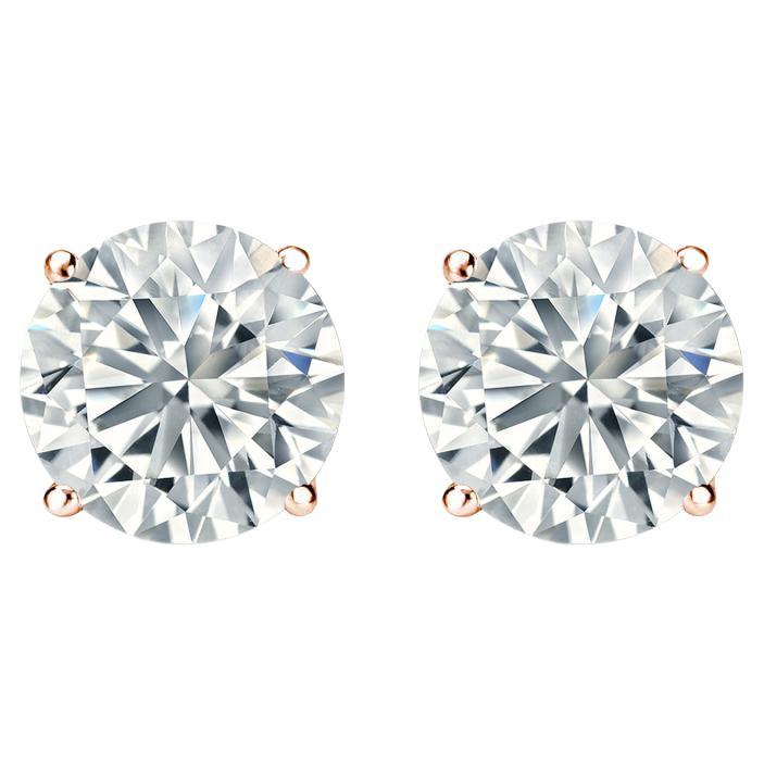 .50 Carat Total Diamond Four Prong Stud Earrings in 14k Rose Gold			 For Sale