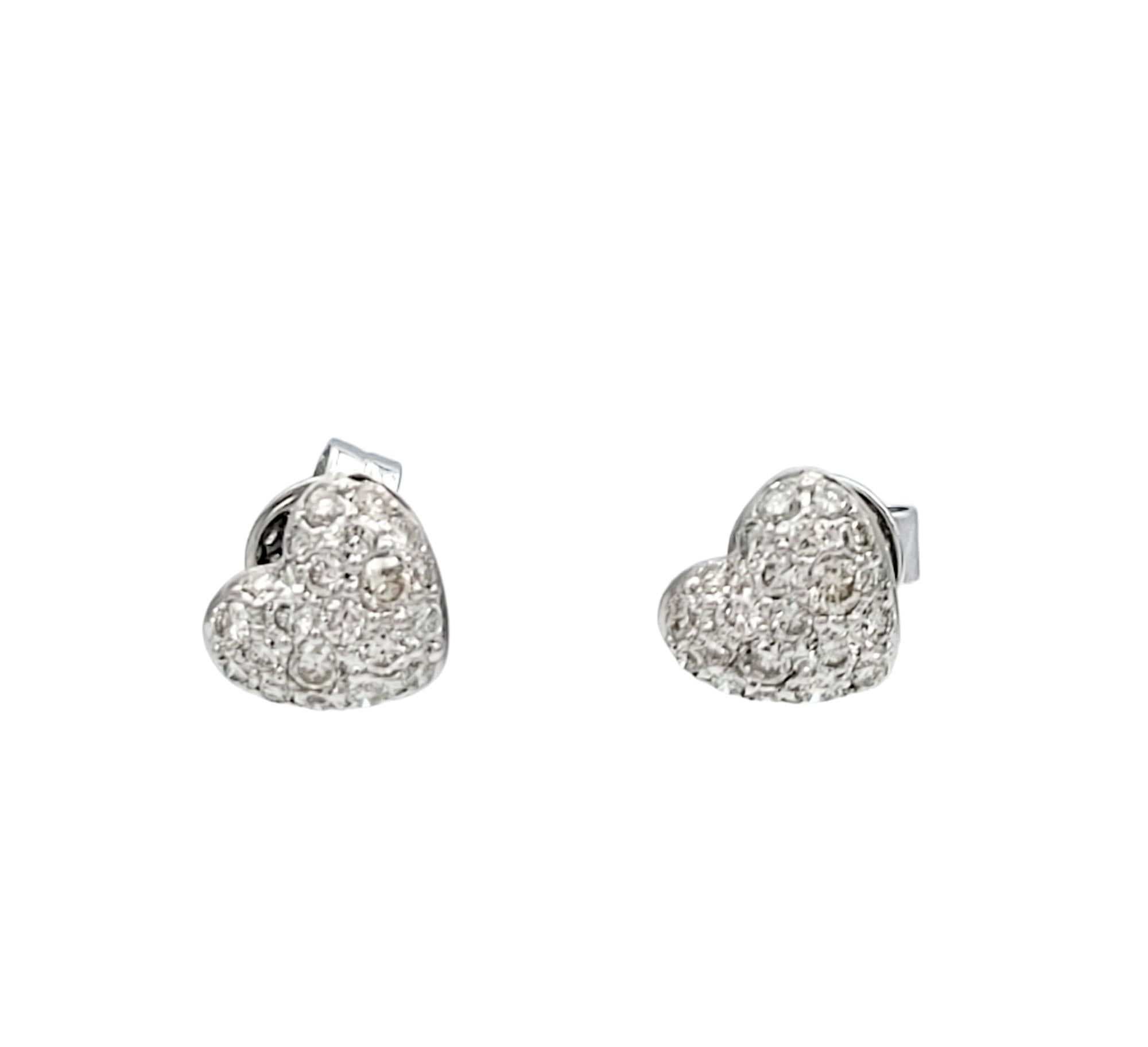 Contemporary .50 Carat Total Pavé Diamond Heart Stud Earrings Set in 18 Karat White Gold For Sale