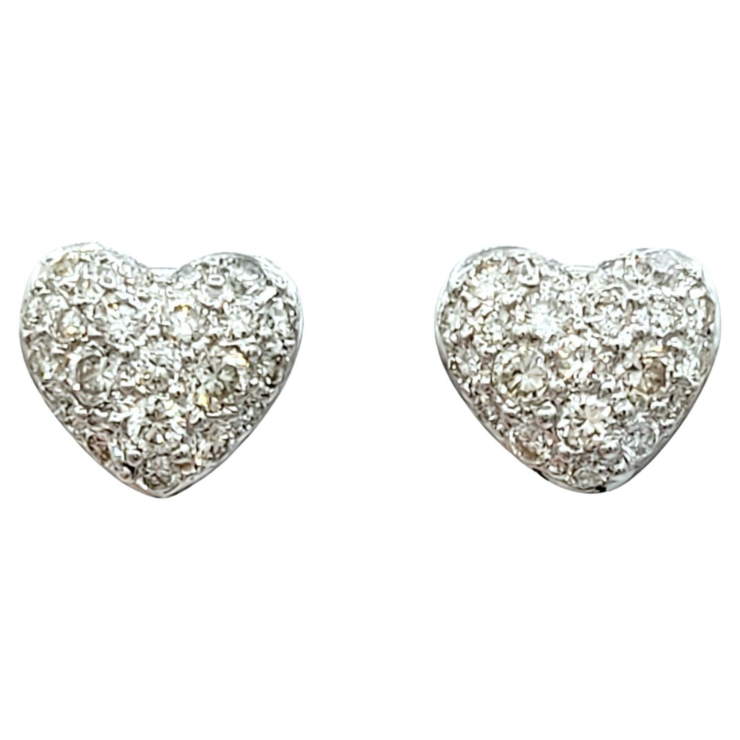 .50 Carat Total Pavé Diamond Heart Stud Earrings Set in 18 Karat White Gold For Sale