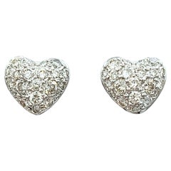 Boucles d'oreilles cœur en or blanc 18 carats avec diamant pavé de 0,50 carat au total