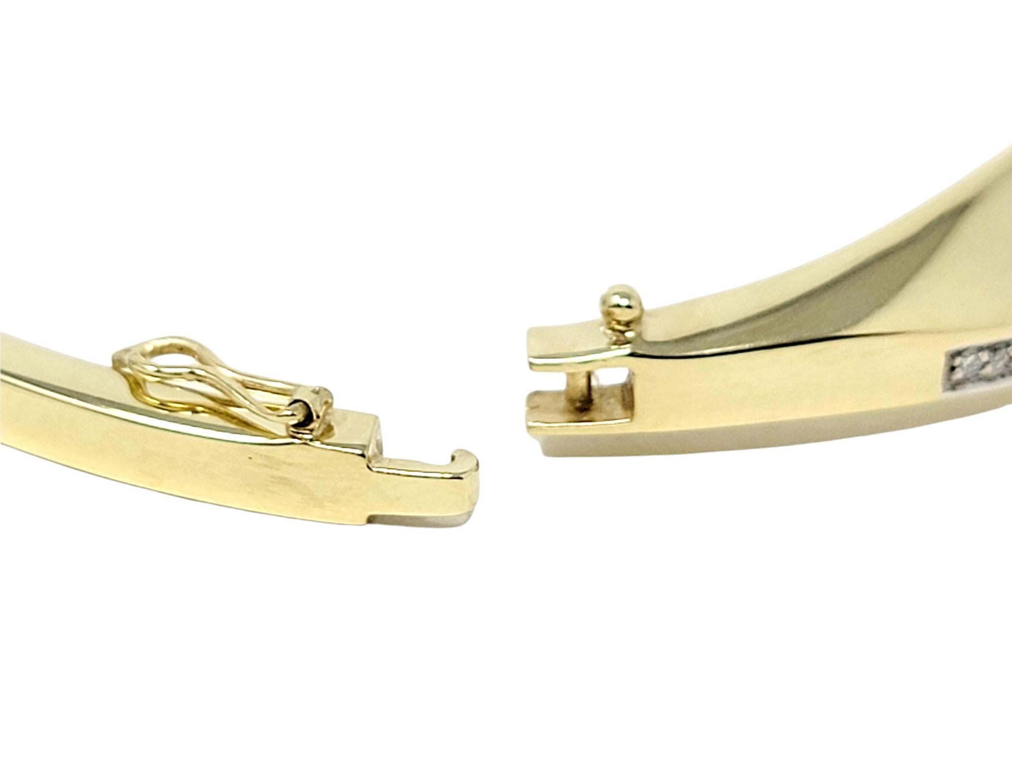 .50 Carat Total Pave Diamond Wave Hinged Bangle Bracelet in 14 Karat Yellow Gold For Sale 4