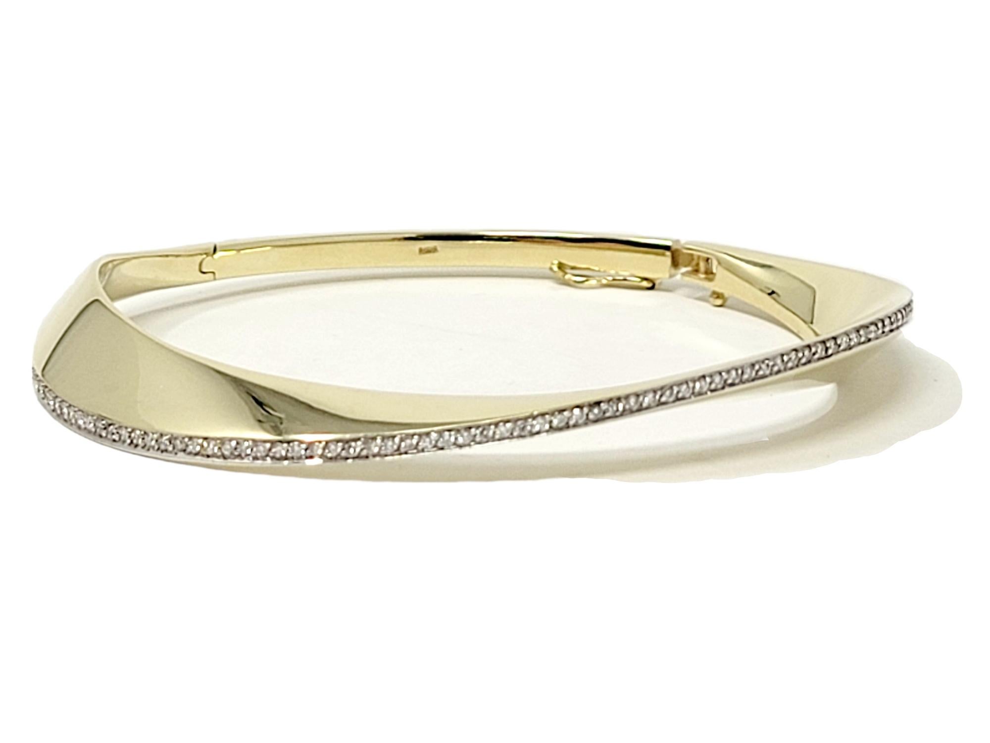 .50 Carat Total Pave Diamond Wave Hinged Bangle Bracelet in 14 Karat Yellow Gold For Sale 1
