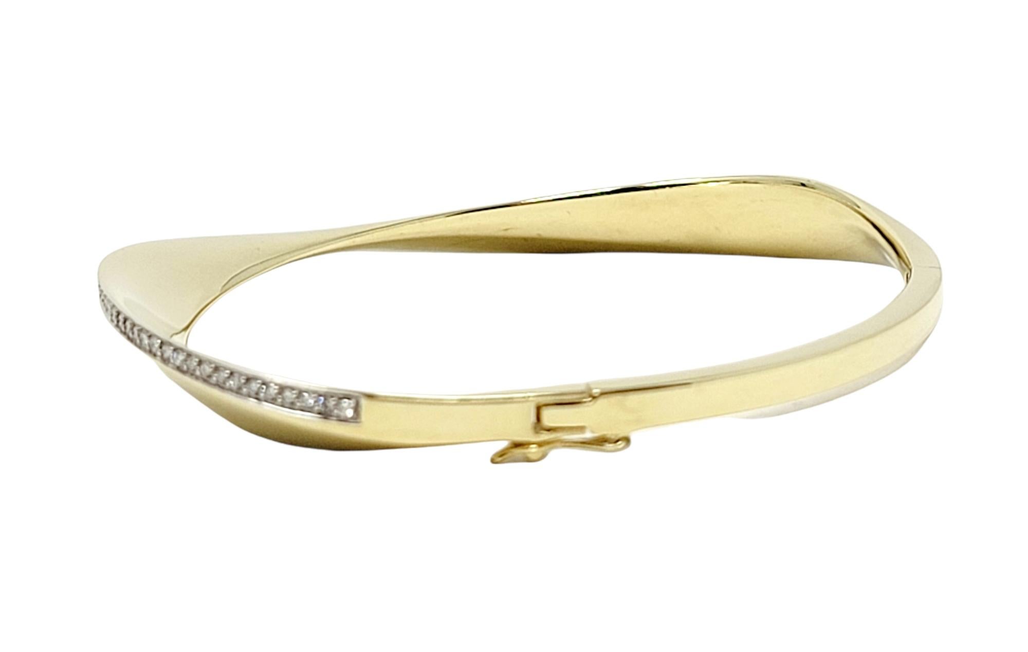 .50 Carat Total Pave Diamond Wave Hinged Bangle Bracelet in 14 Karat Yellow Gold For Sale 3
