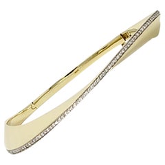 .50 Carat Total Pave Diamond Wave Hinged Bangle Bracelet in 14 Karat Yellow Gold