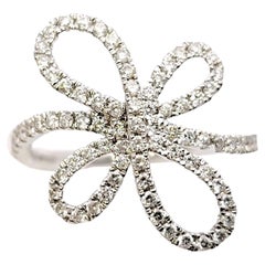 .50 Carat Total Round Brilliant Pave Diamond Open Loop Flower Ring in White Gold