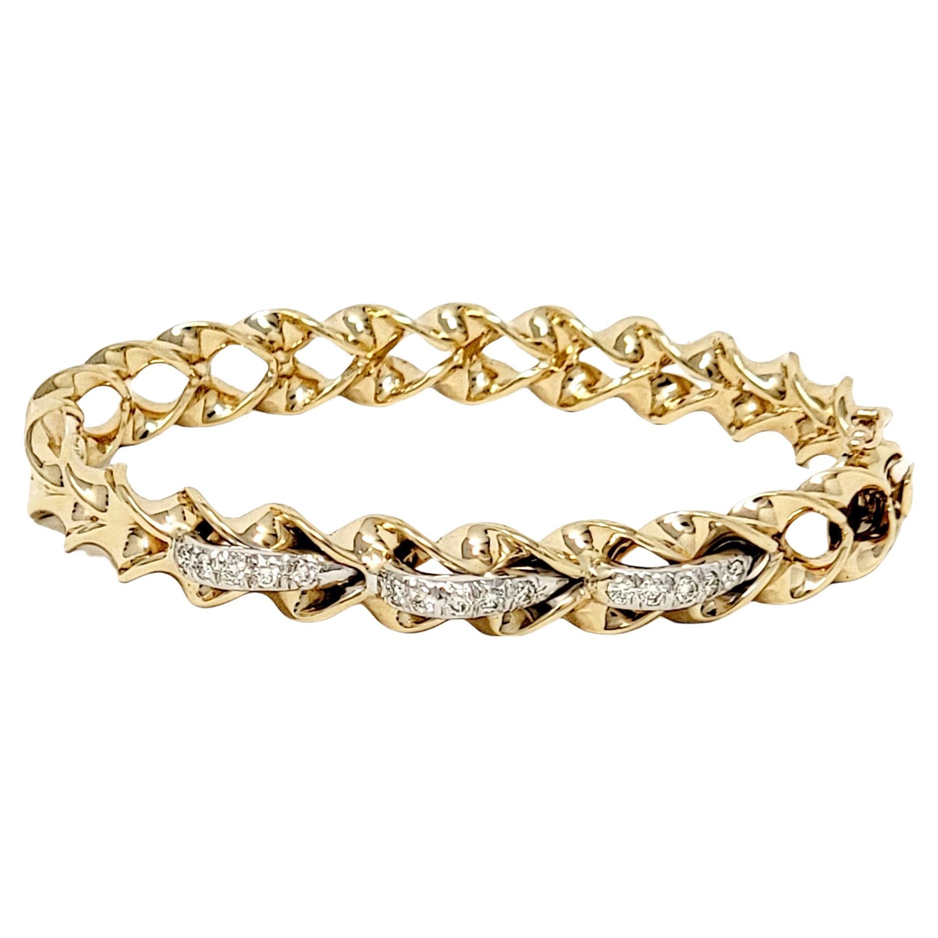.50 Carat Total Round Diamond Twisted Hinged Bangle Bracelet in Yellow Gold For Sale