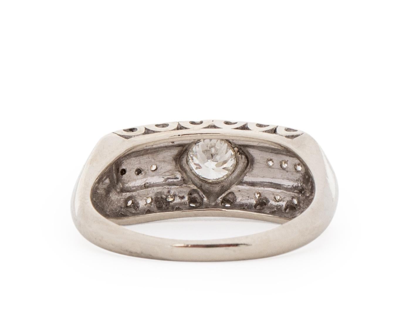 Round Cut .50 Carat Total Weight Art Deco 14 Karat White Gold Diamond Engagement Ring For Sale