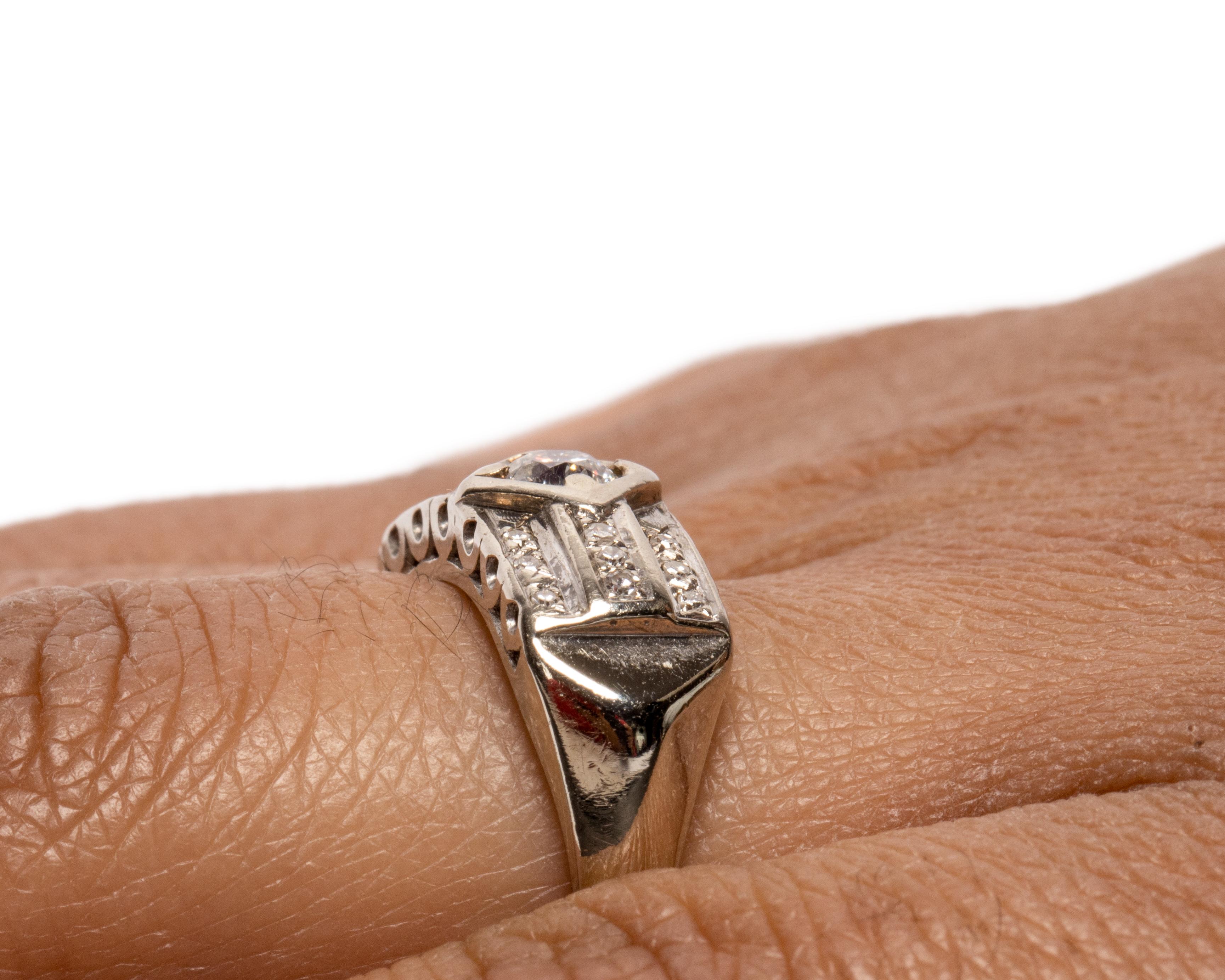 Women's .50 Carat Total Weight Art Deco 14 Karat White Gold Diamond Engagement Ring For Sale