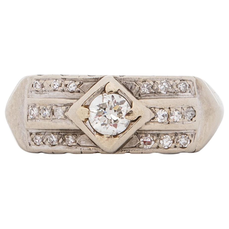 .50 Carat Total Weight Art Deco 14 Karat White Gold Diamond Engagement Ring For Sale