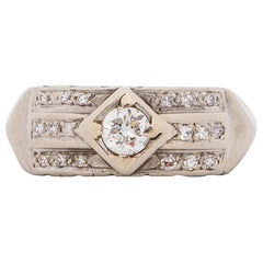 .50 Carat Total Weight Art Deco 14 Karat White Gold Diamond Engagement Ring