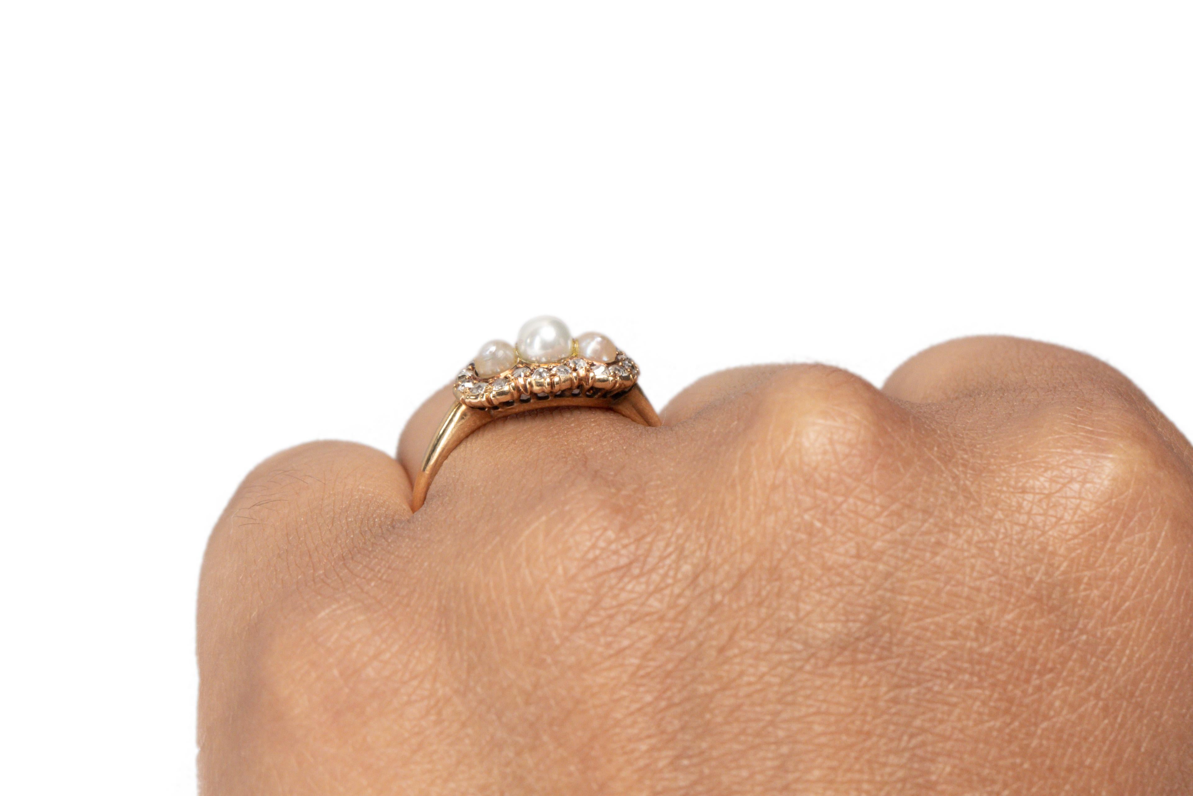 Old European Cut .50 Carat Total Weight Art Deco Diamond 14 Karat YG Pearl Engagement Ring For Sale