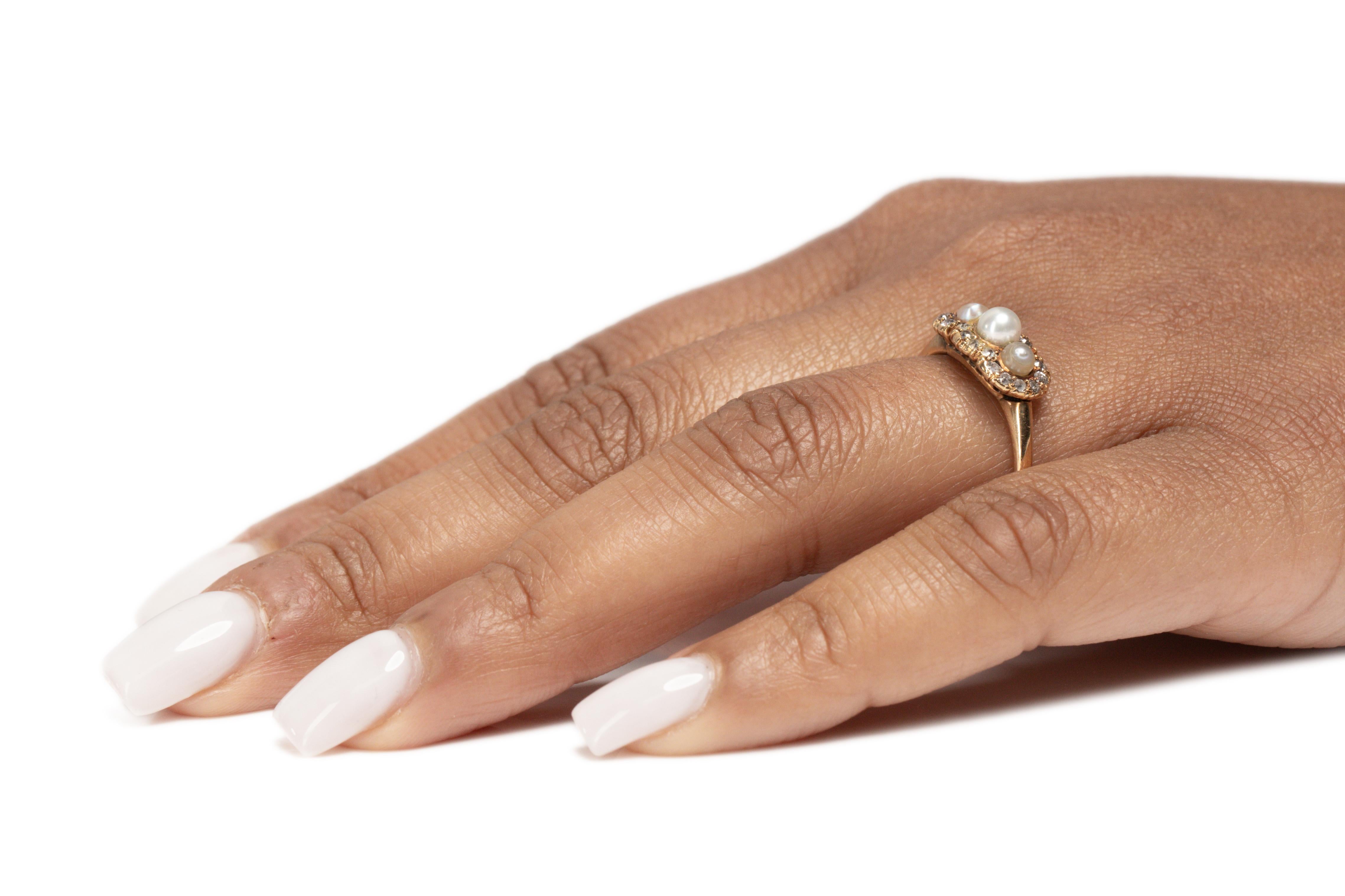 .50 Carat Total Weight Art Deco Diamond 14 Karat YG Pearl Engagement Ring In Good Condition For Sale In Atlanta, GA