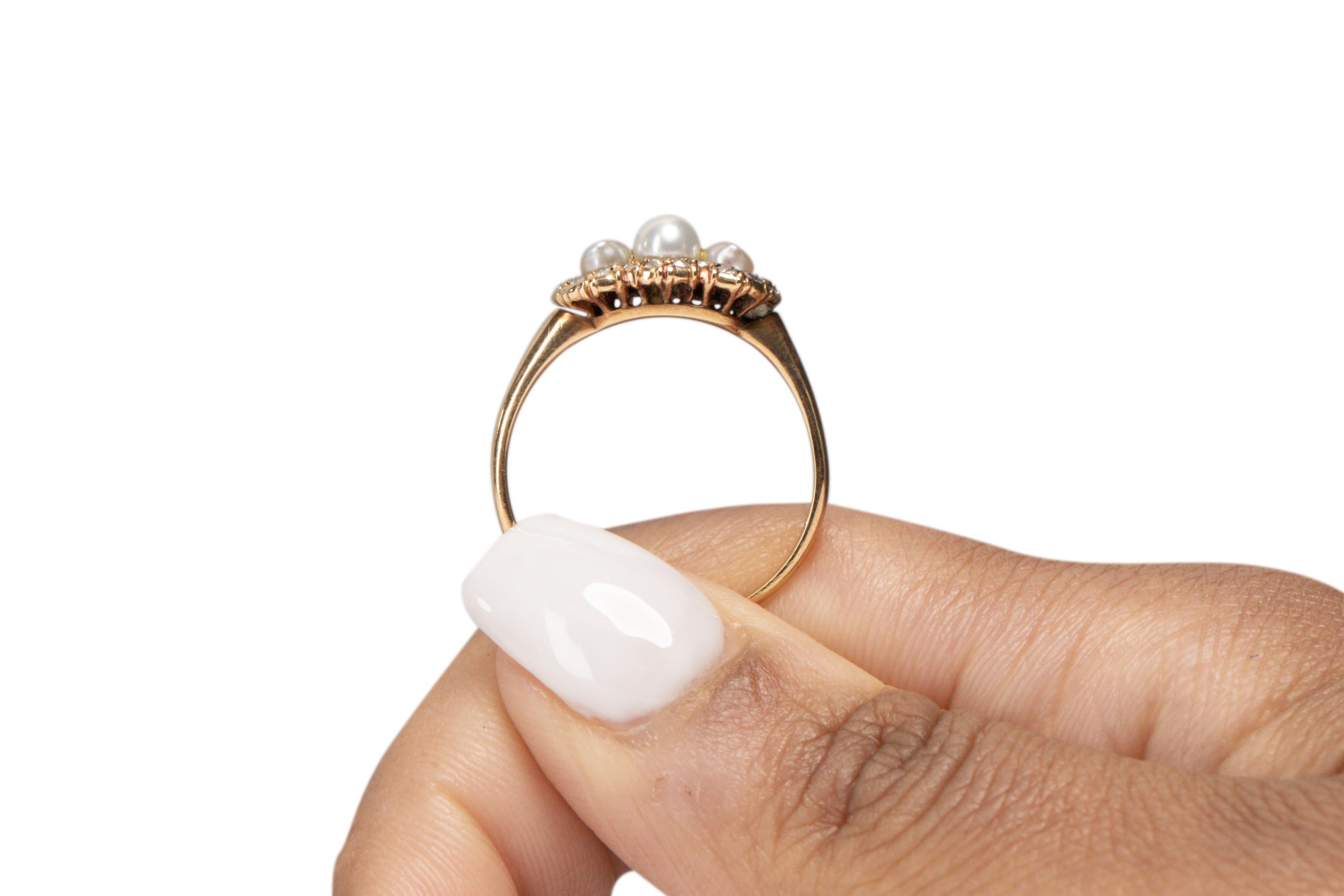 Women's .50 Carat Total Weight Art Deco Diamond 14 Karat YG Pearl Engagement Ring For Sale