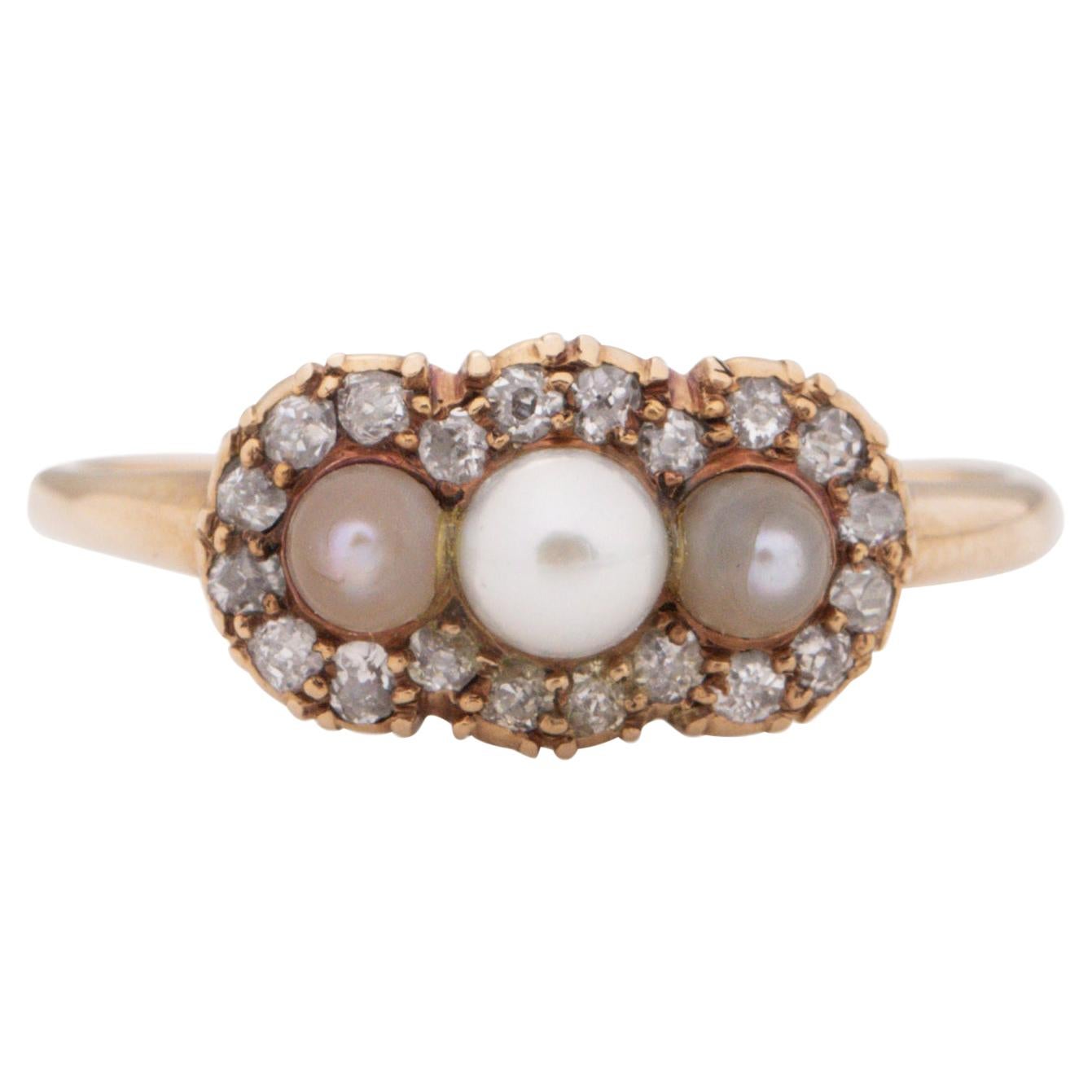 .50 Carat Total Weight Art Deco Diamond 14 Karat YG Pearl Engagement Ring