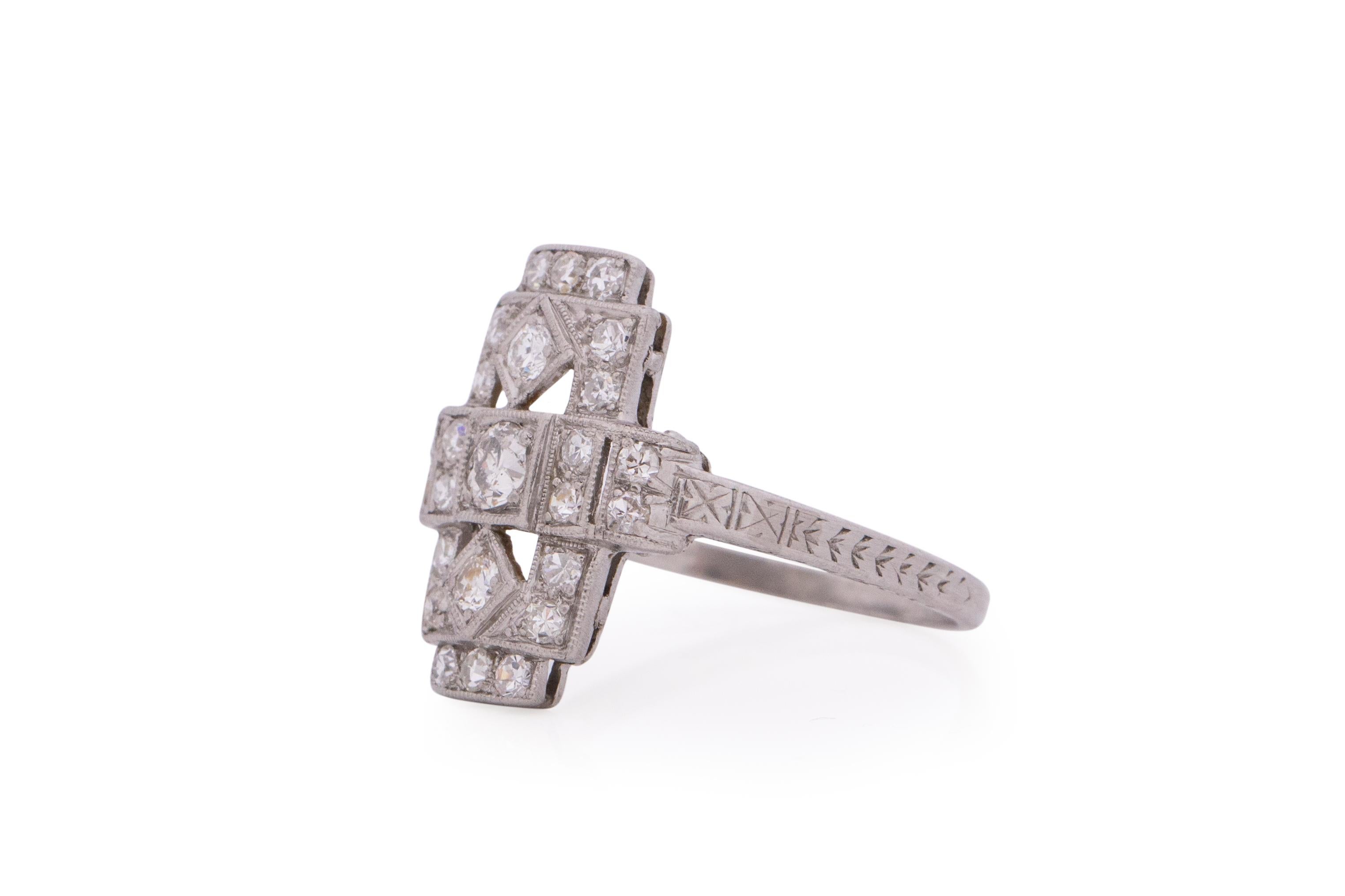 Old European Cut .50 Carat Total Weight Art Deco Diamond Platinum Engagement Ring For Sale