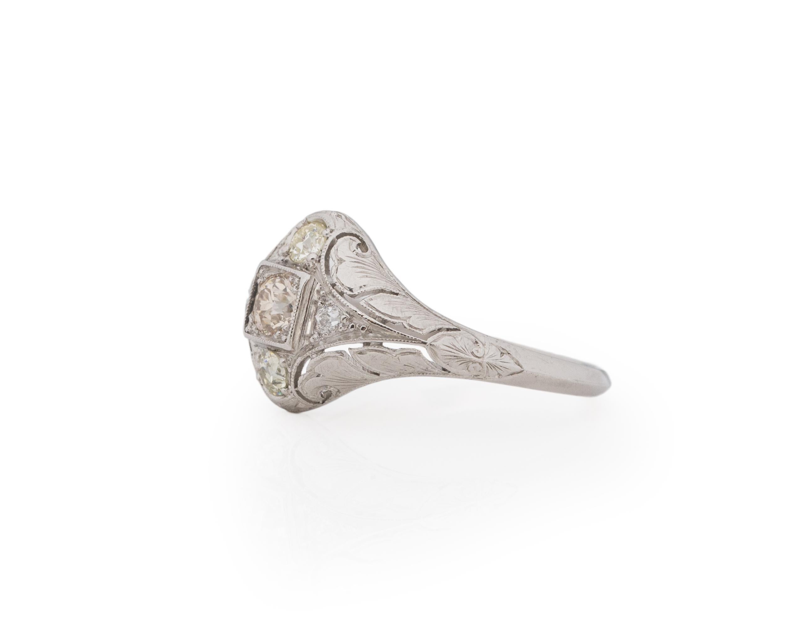 Old European Cut .50 Carat Total Weight Art Deco Diamond Platinum Engagement Ring For Sale
