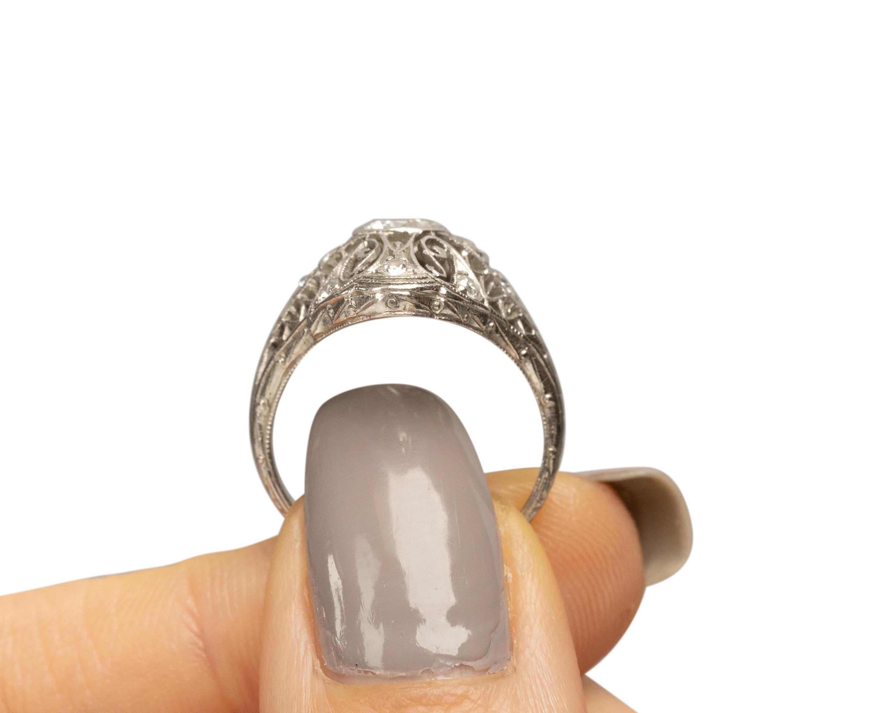 .50 Carat Total Weight Art Deco Diamond Platinum Engagement Ring For Sale 2