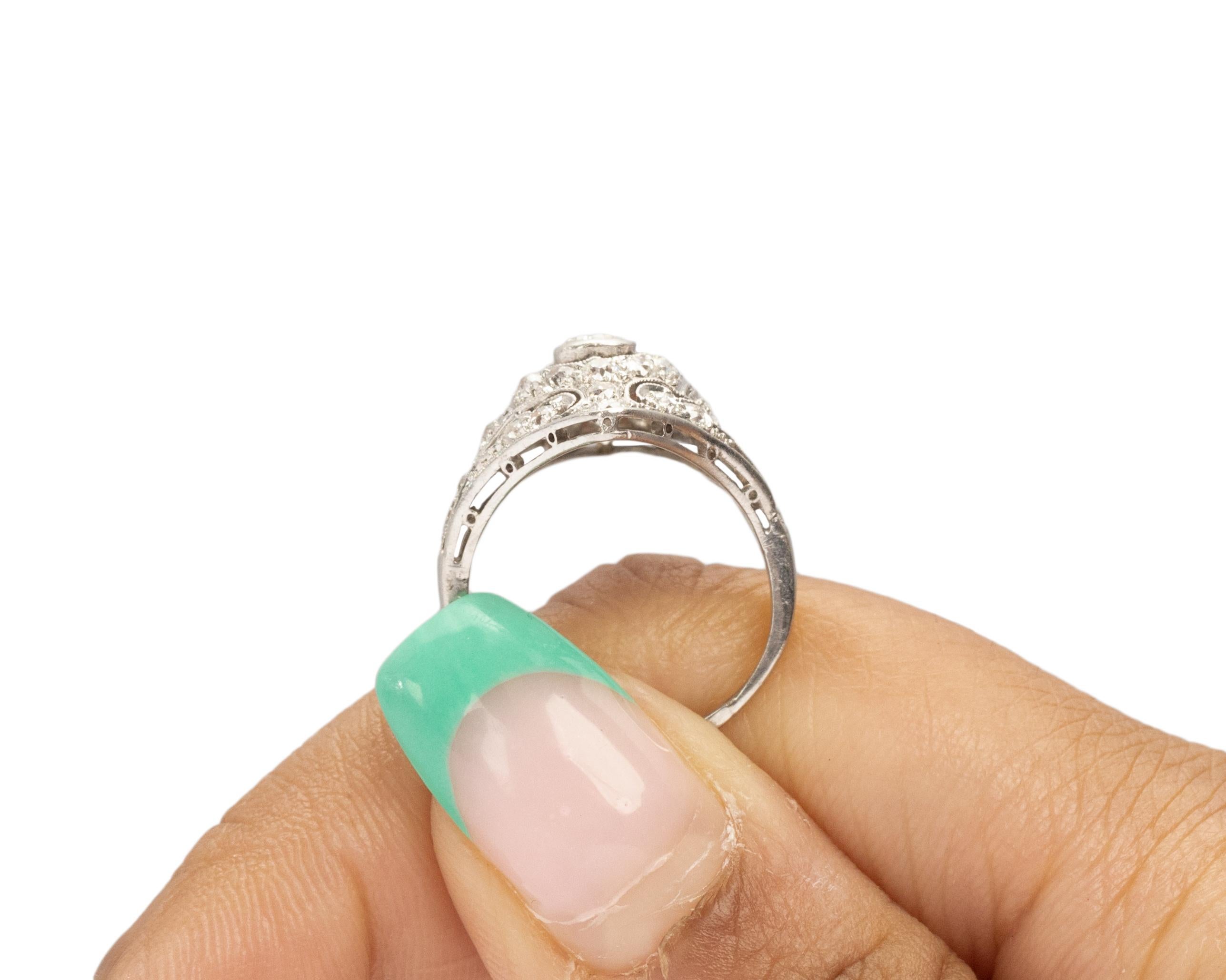 .50 Carat Total Weight Art Deco Diamond Platinum Engagement Ring For Sale 3