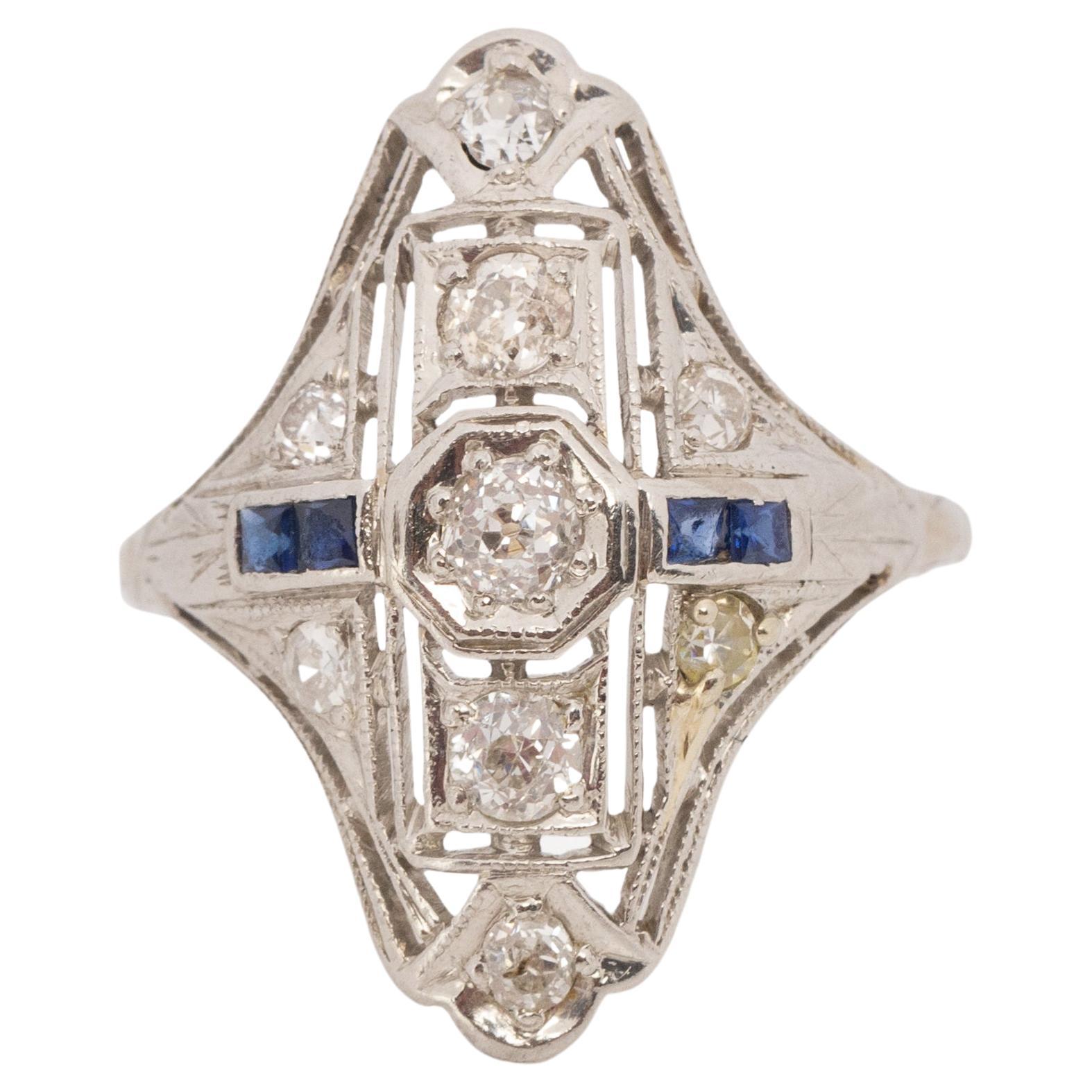 .50 Carat Total Weight Art Deco Diamond Platinum Engagement Ring For Sale