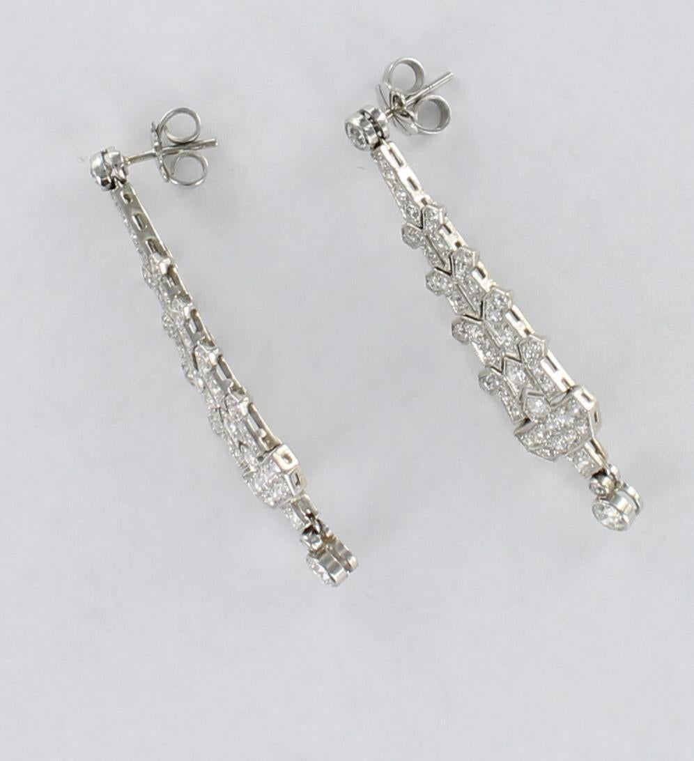 Art Deco  5.0 Carat Total Weight Diamond Dangle Earrings Set in Platinum For Sale