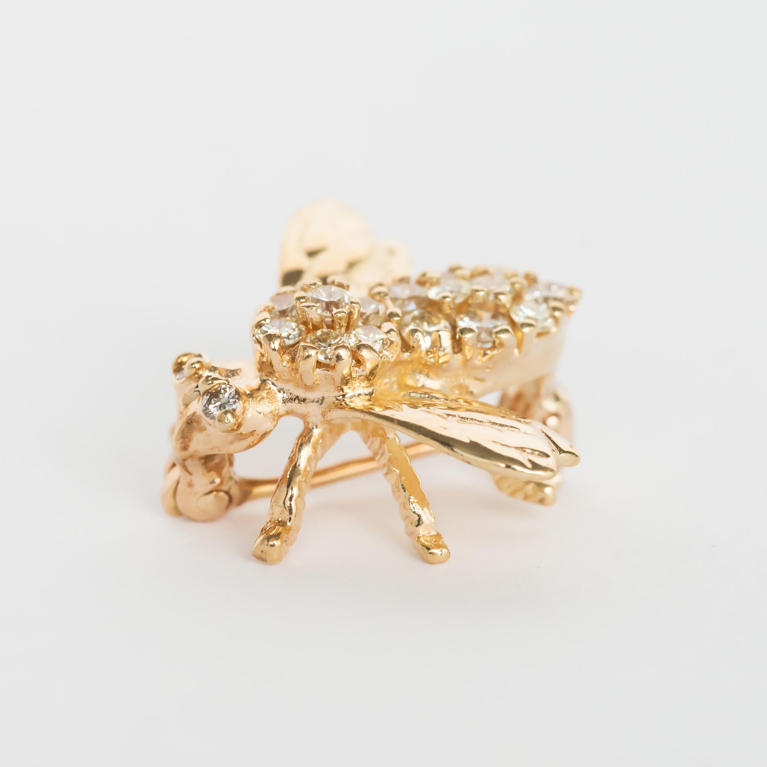 Retro .50 Carat Total Weight Diamond Yellow Gold Brooch  For Sale