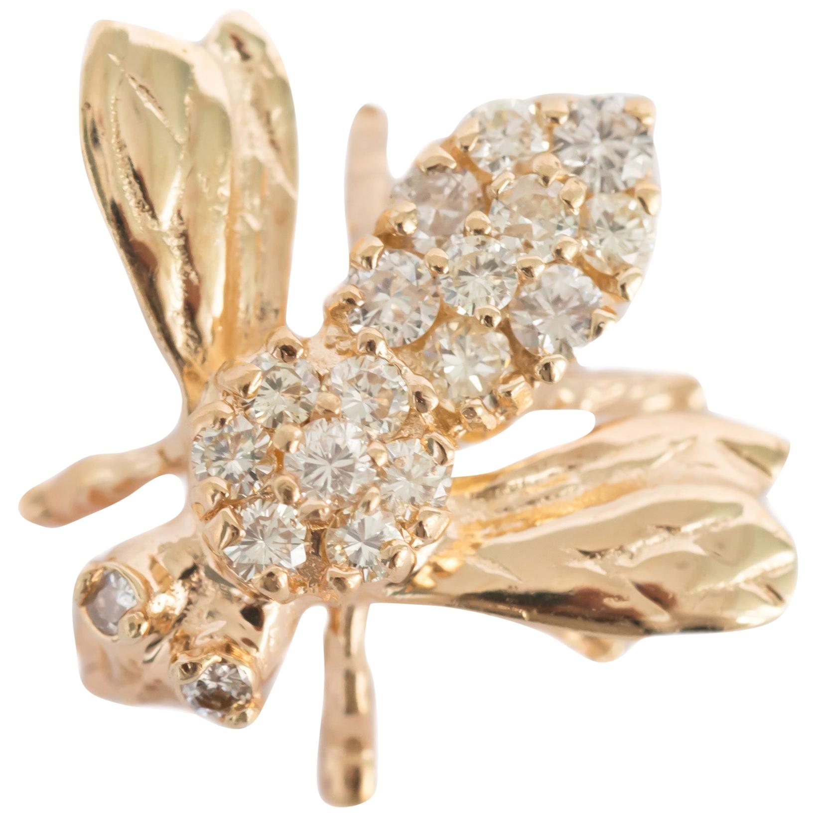 .50 Carat Total Weight Diamond Yellow Gold Brooch  For Sale