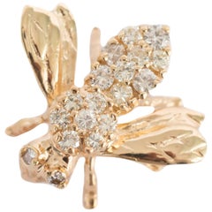 Retro .50 Carat Total Weight Diamond Yellow Gold Brooch 