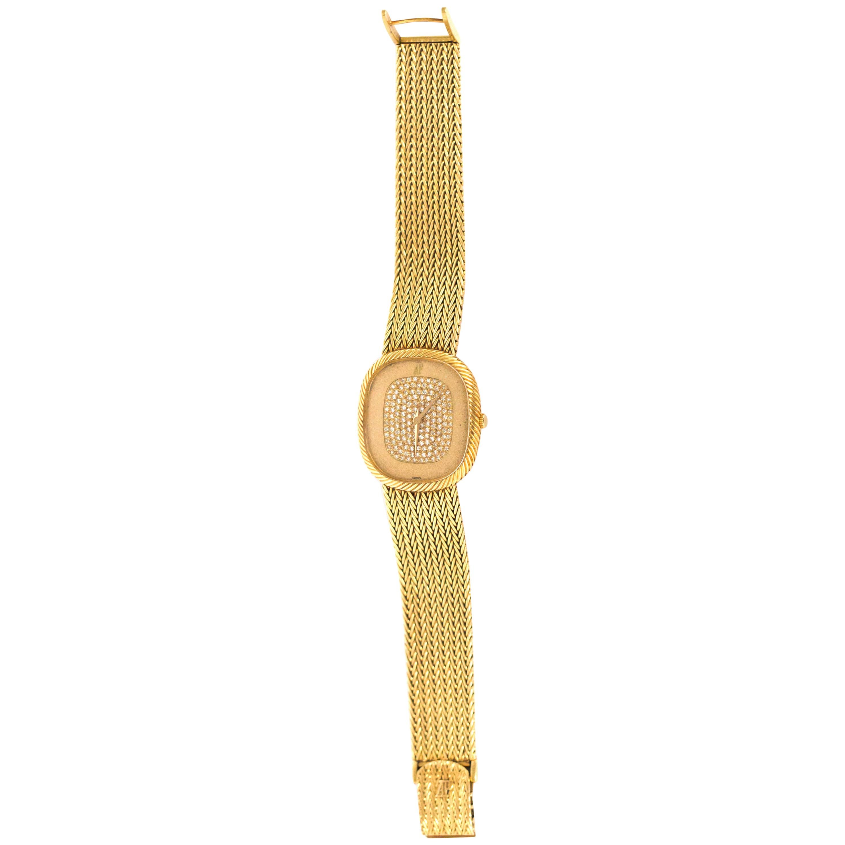 .50 Carat Total Weight Diamond Yellow Gold Watch For Sale