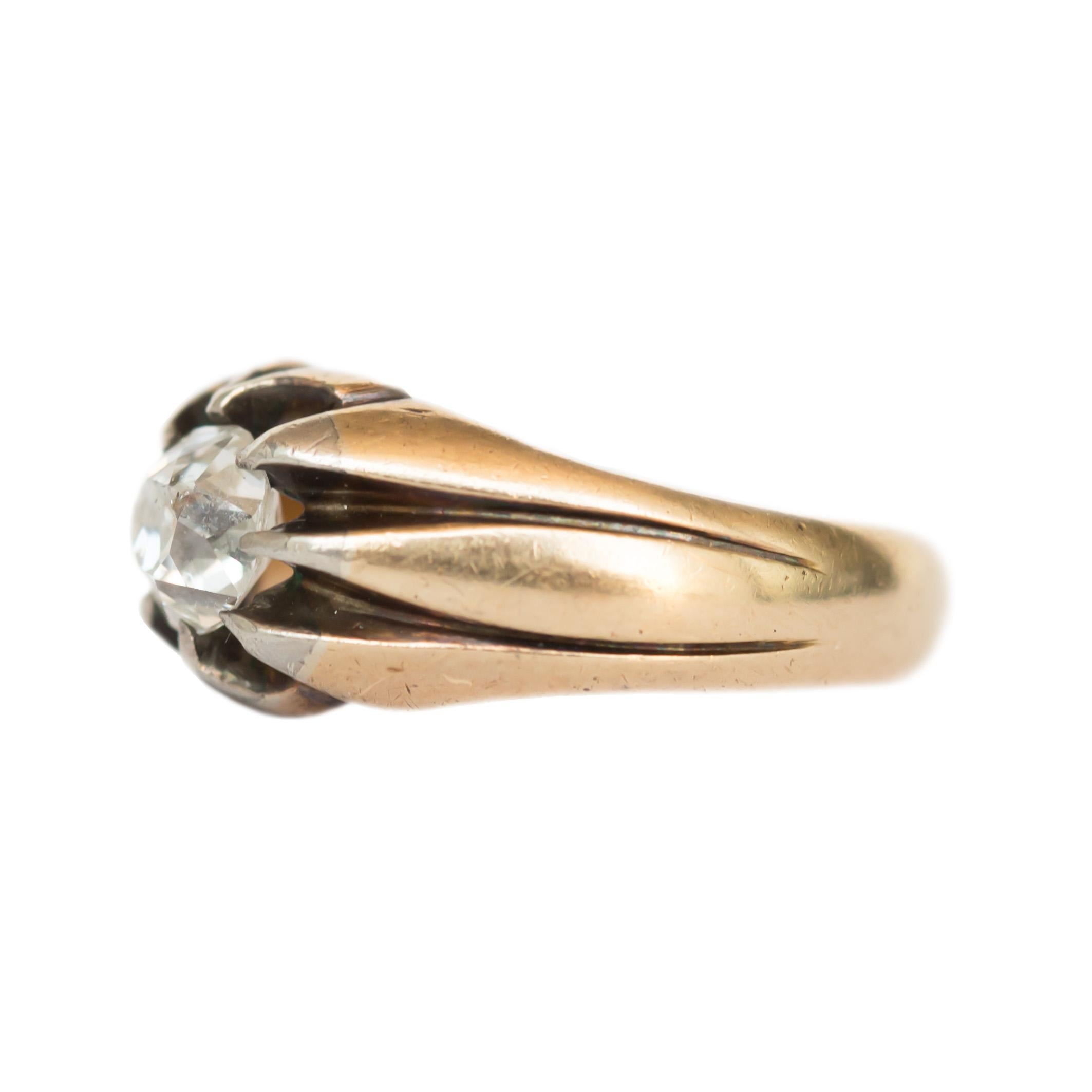 Item Details: 
Ring Size: 6
Metal Type: 18 Karat Yellow Gold 
Weight: 5.0 grams

Center Diamond Details
Shape: Old Mine Cushion
Carat Weight: .50 carat
Color: J
Clarity: SI1

Finger to Top of Stone Measurement: 3.73mm