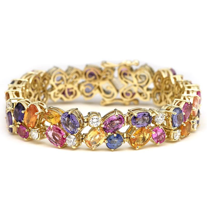 All of our pieces are completely made in Los Angeles, we strive to make the perfect piece for you and a personal unique experience .


Metal: 14k Yellow gold

50 Carats Diamond and Rainbow Sapphire Bracelet
