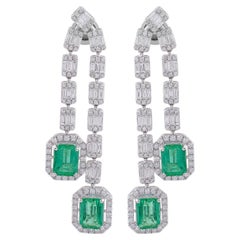 5.0 Carats Emerald 3.40 Carat Baguette Diamond 14 Karat Gold Earrings