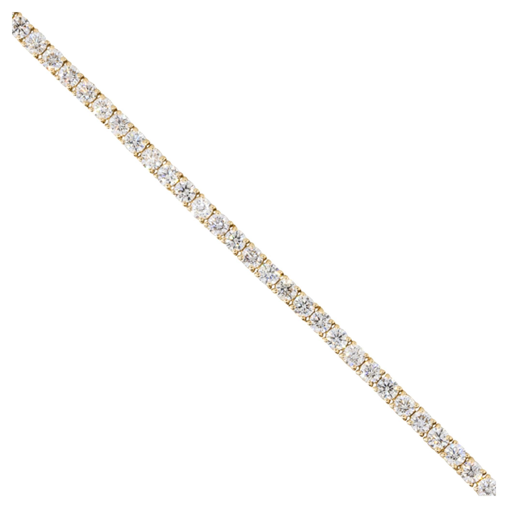 Bracelet tennis en or 14 carats avec diamants taille ronde de 5,0 carats, en stock