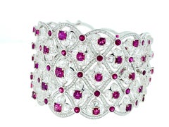 50 + Carats Ruby and Diamond Cuff Bracelet