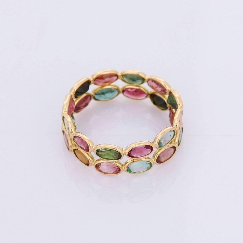 Oval Cut 5.0 Carats Tourmaline 18 Karat Yellow Gold Double Band Eternity Ring For Sale