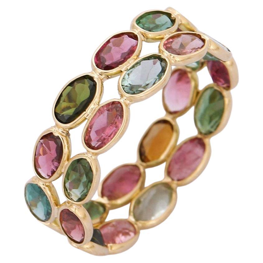 5.0 Carats Tourmaline 18 Karat Yellow Gold Double Band Eternity Ring For Sale