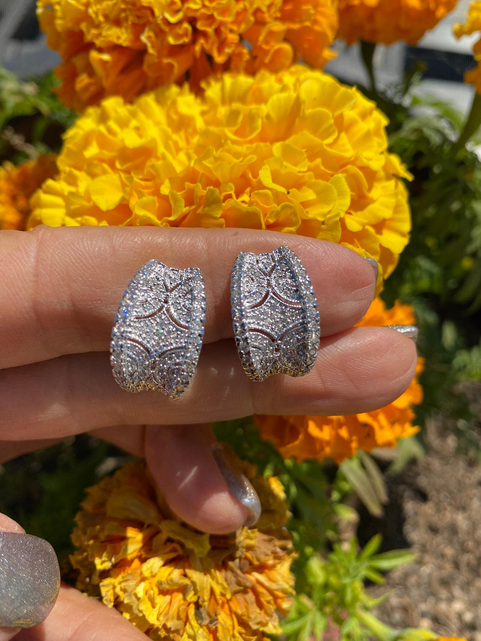 18K White Diamond Pave Earrings .50 Carat Omega Back In Excellent Condition For Sale In Laguna Hills, CA