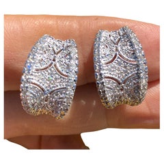 .50 Ct Diamond Pave Earrings, 18 Karat White Gold Omega Back