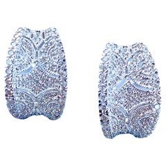 18K White Diamond Pave Earrings .50 Carat Omega Back