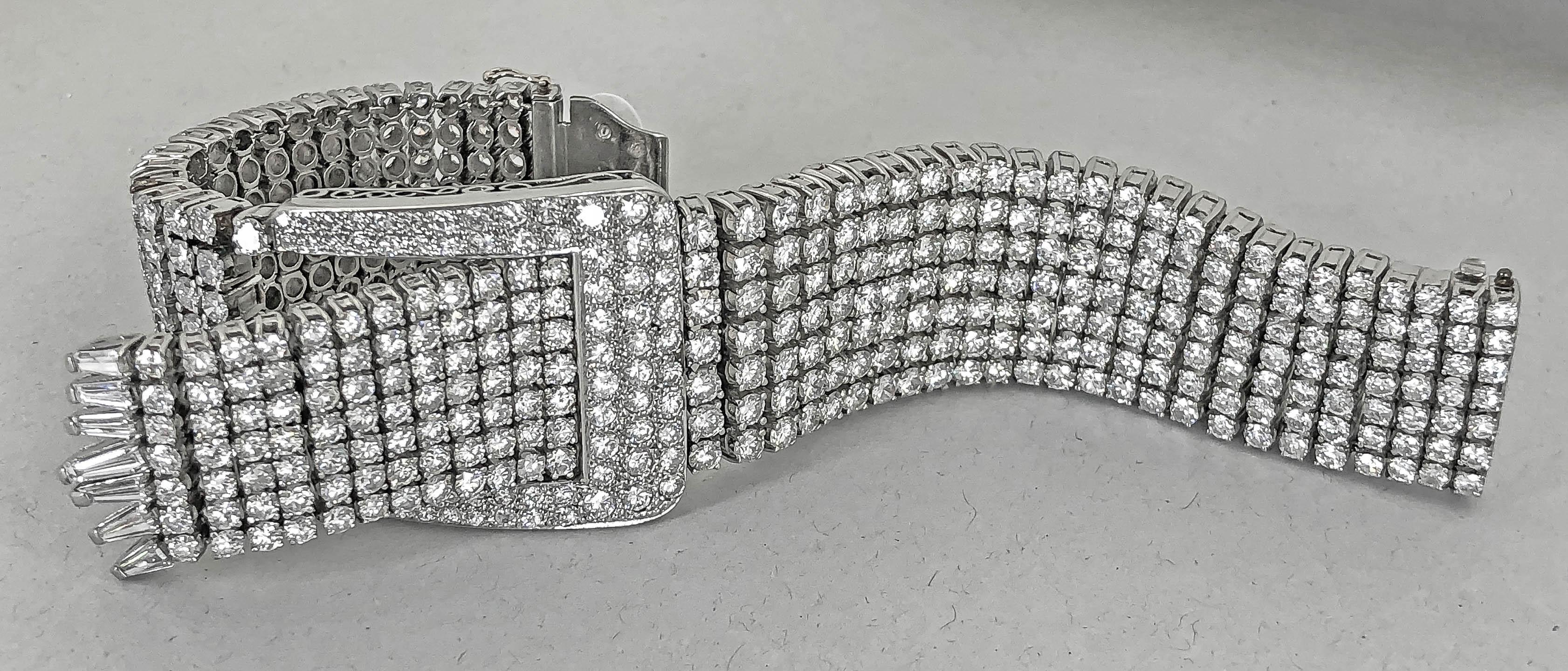 Round Cut 50 Carat Platinum Diamond Buckle Bracelet