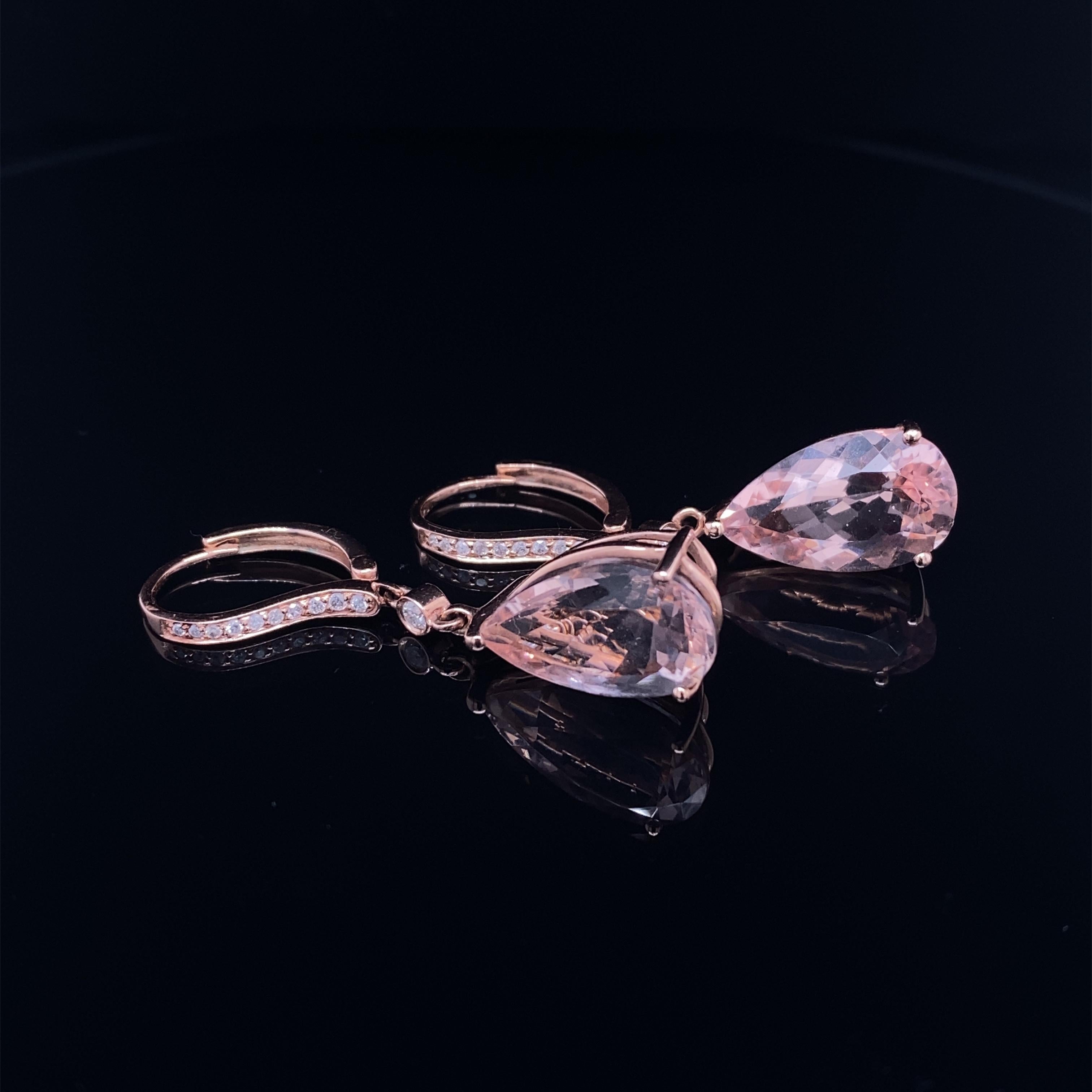 5.0 CTW Pear Morganite and Diamond Dangle Earrings in 14K Rose Gold For Sale 1